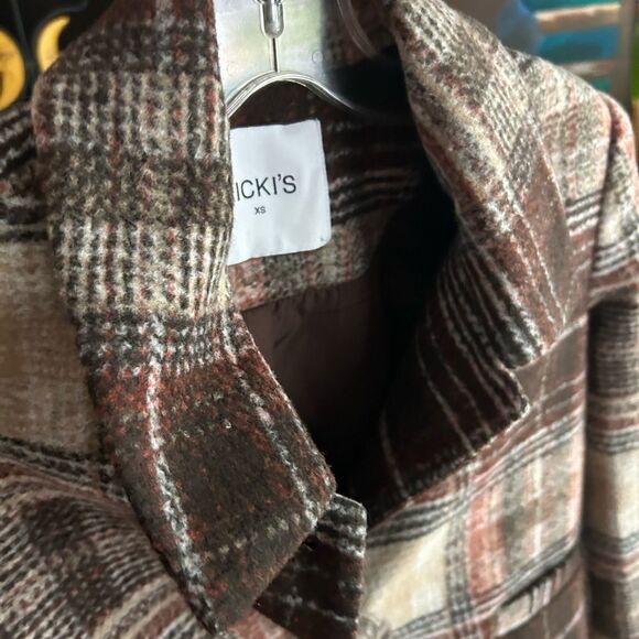 Ricki's Plaid Cropped Blazer in Brown and Cream XS - Picture 9 of 16